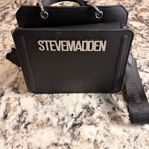 Steve Madden Black Messenger Bag with Metallic Details